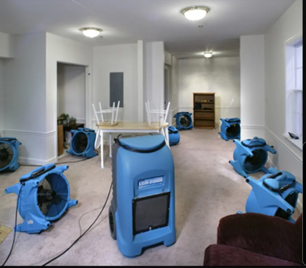 Air movers and dehumidifier setup for Water Damage Restoration in Peppermill Village